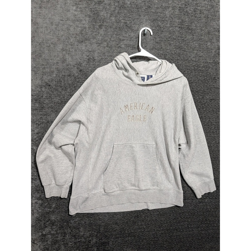 American Eagle Performance Hoodie Gray Embroidered Logo Sweatshirt XL 1777